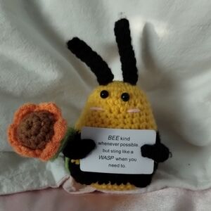 Crocheted Bee Plush with Flower